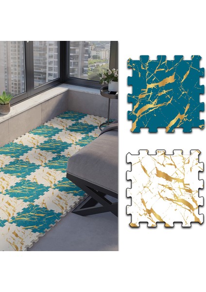 Dijital Baskılı Göz Alıcı Rengarenk Mermer Desenli Balkon Halısı Yolluk Yapboz Puzzle Japon Halı