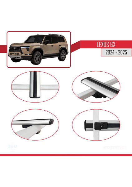 Lexus Gx 2024 ve Sonrası ile Uyumlu Basıc Model Ara Atkı Tavan Barı Gri 3 Adet fırsatları