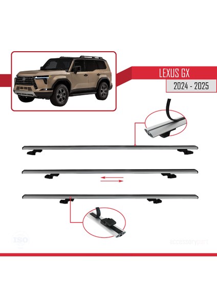 Lexus Gx 2024 ve Sonrası ile Uyumlu Basıc Model Ara Atkı Tavan Barı Gri 3 Adet indirimleri