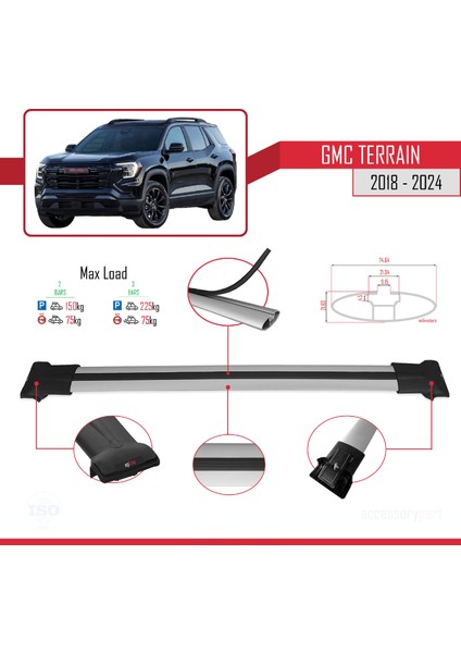 Gmc Terrain 2018-2024 Arası ile Uyumlu Fly Model Ara Atkı Tavan Barı Gri 2 Adet fırsatları