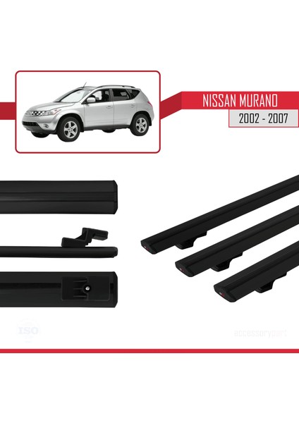 Nissan Murano 2002-2007 Arası ile Uyumlu Basıc Model Ara Atkı Tavan Barı Siyah 3 Adet modelleri