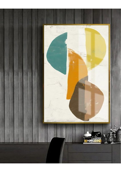 yeşil-Sarı-Beyaz Soyut Model 1 |çerçeveli Temperli Cam Tablo Tekli Dikey