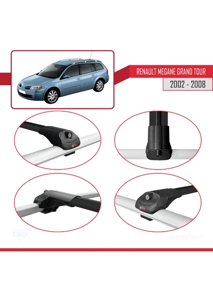 Renault Megane Grand Tour 2002-2008 Arası ile Uyumlu Ace-1 Ara Atkı Tavan Barı Siyah 2 Adet fırsatları