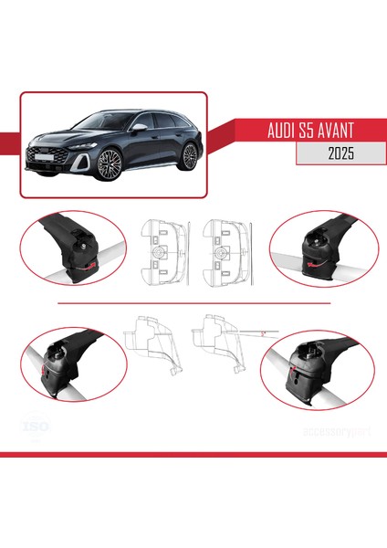 Audi S5 Avant 2024 ve Sonrası ile Uyumlu Ace-2 Model Ara Atkı Tavan Barı Siyah 2 Adet fırsatları