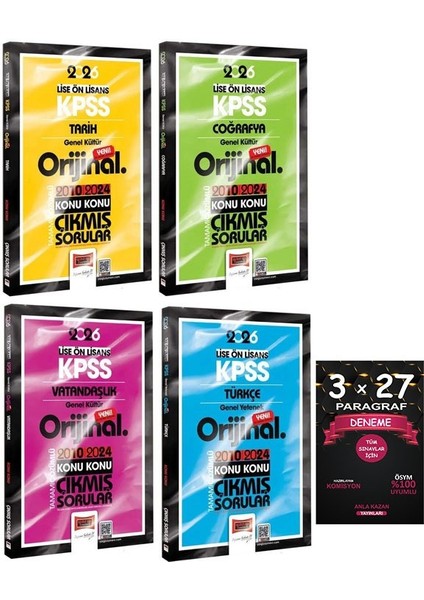 Yargı 2026 Kpss Lise Ortaöğretim Ön Lisans Tarih+Coğrafya+Vatandaşlık+Türkçe Orijinal 2010-2024 Çıkmış Sorular Konu Konu 4 Lü Set