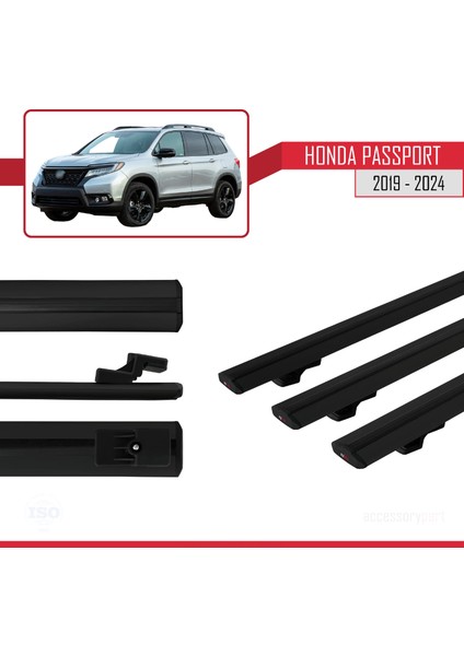 Honda Passport 2019-2024 Arası ile Uyumlu Basıc Model Ara Atkı Tavan Barı Siyah 3 Adet modelleri