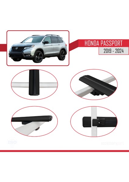 Honda Passport 2019-2024 Arası ile Uyumlu Basıc Model Ara Atkı Tavan Barı Siyah 3 Adet fırsatları