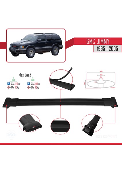 Gmc Jimmy 1995-2005 Arası ile Uyumlu Fly Model Ara Atkı Tavan Barı Siyah 3 Adet modelleri