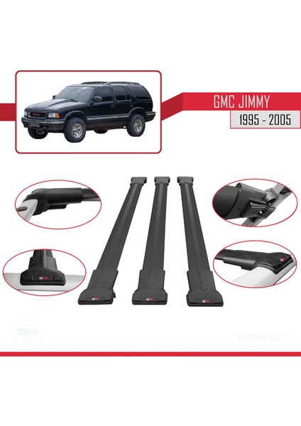 Gmc Jimmy 1995-2005 Arası ile Uyumlu Fly Model Ara Atkı Tavan Barı Siyah 3 Adet fırsatları