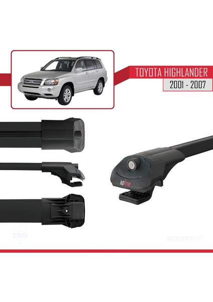 Toyota Highlander 2001-2007 Arası ile Uyumlu Ace-1 Ara Atkı Tavan Barı Siyah 4 Adet modelleri