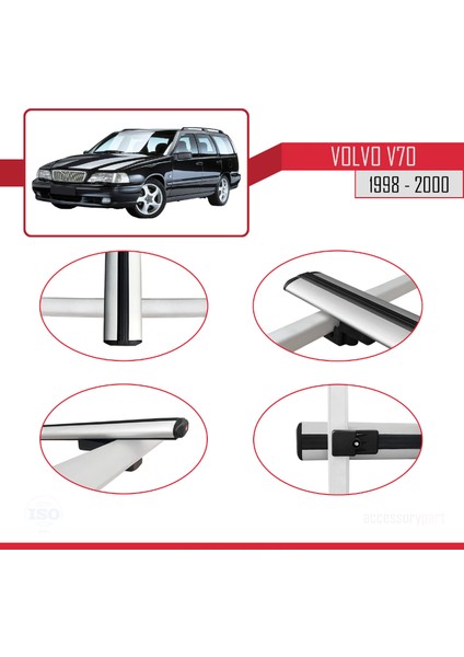 Volvo V70 1998-2000 Arası ile Uyumlu Basıc Model Ara Atkı Tavan Barı Gri 2 Adet fırsatları