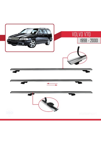 Volvo V70 1998-2000 Arası ile Uyumlu Basıc Model Ara Atkı Tavan Barı Gri 2 Adet indirimleri