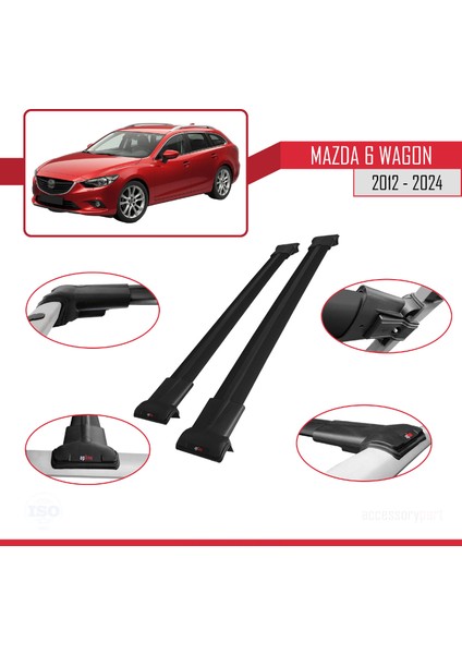 Mazda 6 Wagon 2012-2024 Arası ile Uyumlu Fly Model Ara Atkı Tavan Barı Siyah 2 Adet modelleri