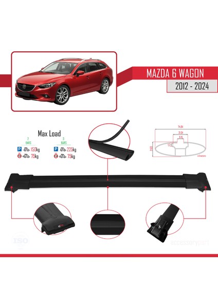 Mazda 6 Wagon 2012-2024 Arası ile Uyumlu Fly Model Ara Atkı Tavan Barı Siyah 2 Adet fırsatları