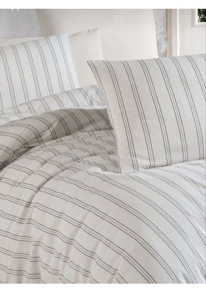ykulife Pinstripe Tek Kişilik Lastikli Çarşaflı Nevresim Takımı