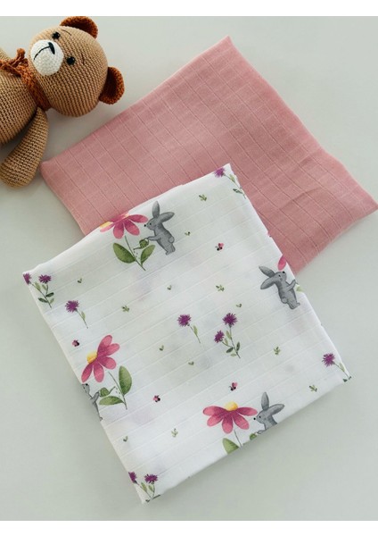 %100 Pamuk 2'li Müslin Bebek Battaniye Seti Oeko-Tex Sertifikalı Müslin Örtü 80 x 90 cm