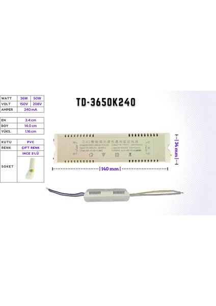 LED Drıver/trafo (36W-50W, 150V-208V, 240MA) Avize