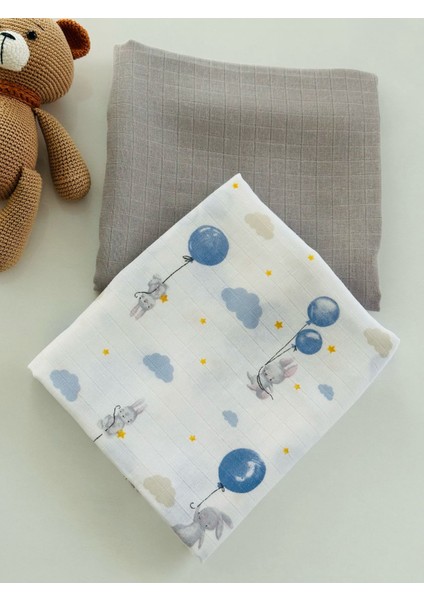 %100 Pamuk 2'li Müslin Bebek Battaniye Seti Oeko-Tex Sertifikalı Müslin Örtü 80 x 90 cm