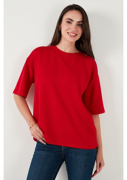 Streç Oversize Fit Bisiklet Yaka T Shirt Bayan T Shirt 5865911 fırsatları