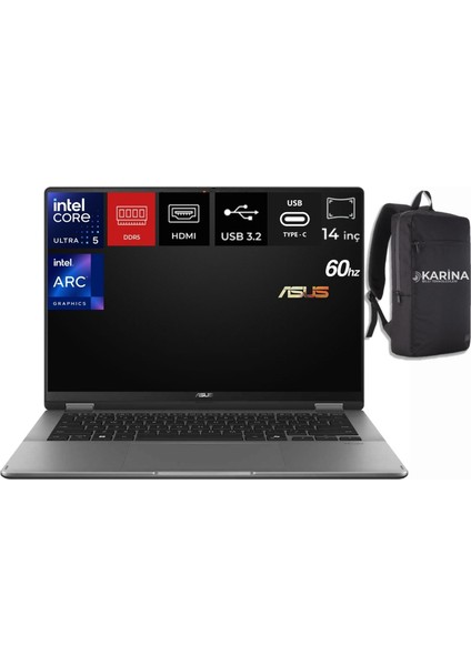 Vivobook 14 Flip Ultra 5 226V TP3407SA-QL050W-00 16GB 1tb Arc Graphics W11HOME 14" Wuxga Ikisi Bir Arada Notebook