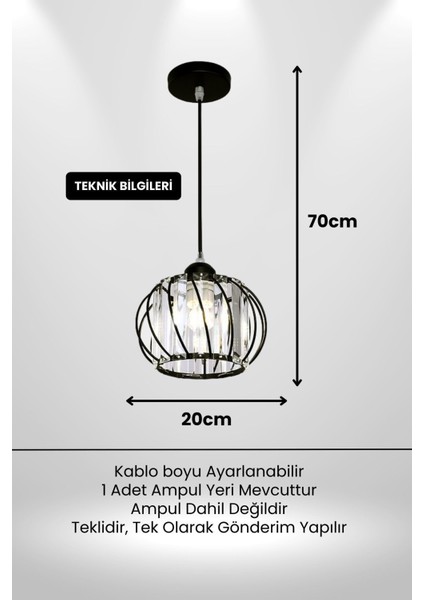 Quattro Model Siyah Renk Kaplama Metal Kristal Taşlı Salon Oturma Odası Tavan Sarkıt Avize