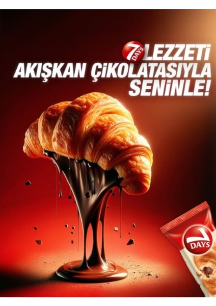 Akışkan Çikolata Kreması Dolgulu Yumuşacık Kruvasan 60 gr x 24'lü Fırsat Paketi