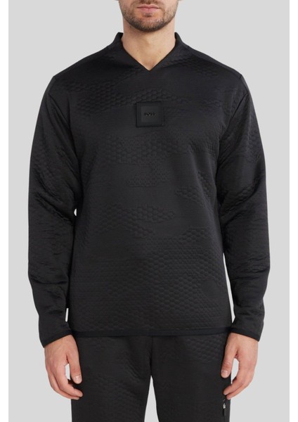 Regular Fit V Yaka Erkek Sweatshirt Siyah