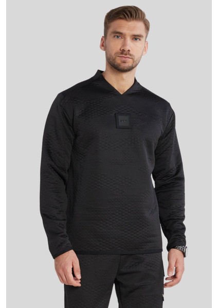 Regular Fit V Yaka Erkek Sweatshirt Siyah