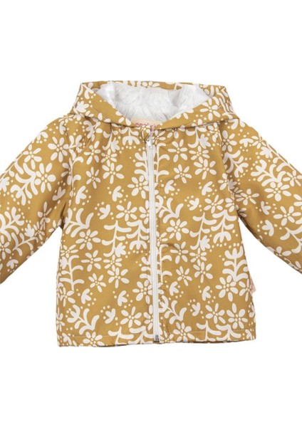 Kız Çocuk Çicek Desenli Kapüşonlu Yağmurluk Yeşil