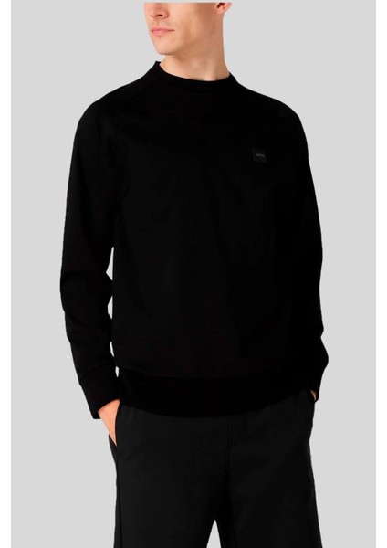 Relaxed Fit Uzun Kollu Logolu Erkek Sweatshirt Siyah