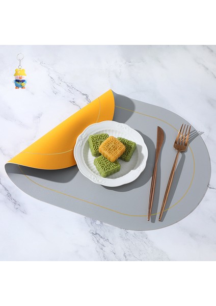 Iki Renkli Kontrast Oval Deri Placemat Otel Ev Su Geçirmez Yağ Geçirmez Isı Yalıtımlı Placemat 4 Adet (Yurt Dışından)