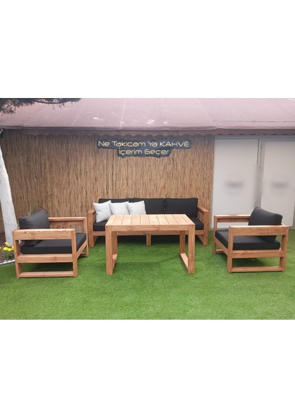 Alisa 4+1+1 Bahçe Balkon Teras Ahşap Oturma Grubu