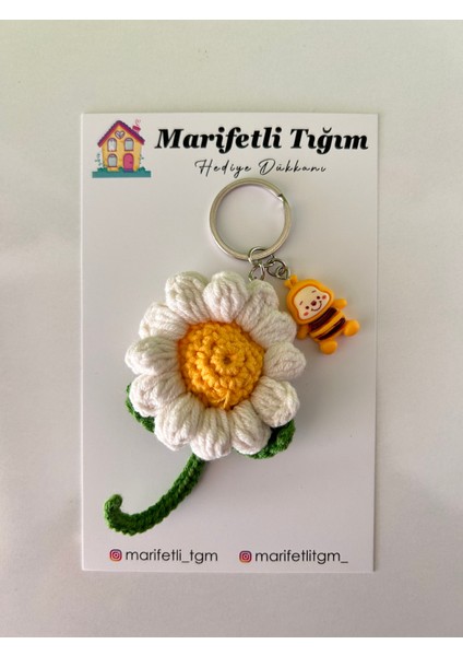 Elişi Örgü Çiçekli Figürlü Anahtarlık