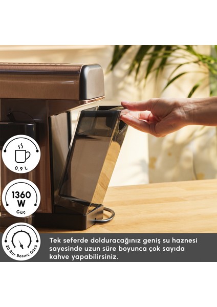 Mycaffee Barista S20 Entegre Süt Hazneli Otomatik Espresso ve Latte Makinesi Amber modelleri