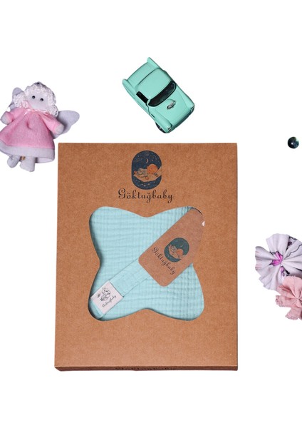4 Katlı %100 Pamuklu Müslin Mint Yeşili 5'li Bebek Seti, Bebek Battaniyesi, Bebek Önlüğü, Mendil