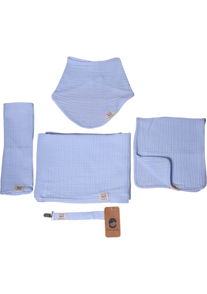 4 Katlı %100 Pamuklu Müslin Mint Yeşili 5'li Bebek Seti, Bebek Battaniyesi, Bebek Önlüğü, Mendil modelleri