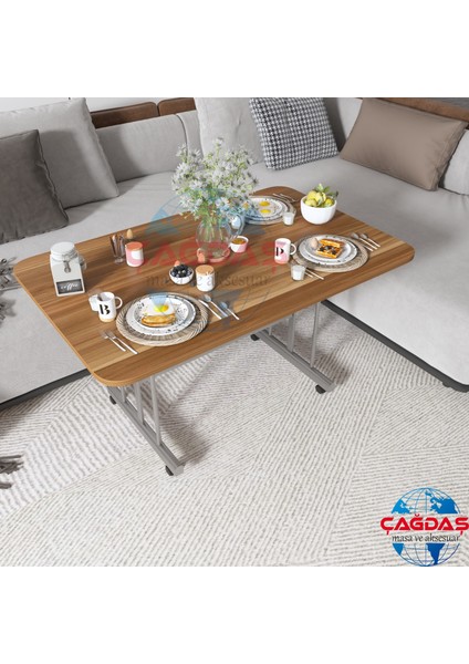 Tekerlekli Masa Orta Sehpa 70 x 110 Yükseklik 58 cm Metal Ayak Yemek Masası Balkon Masası fiyatları