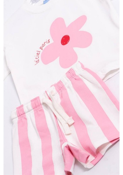 Kız Çocuk Pembe Çicekli T-Shirt Şortlu Alt-Üst Takım Beyaz fiyatları