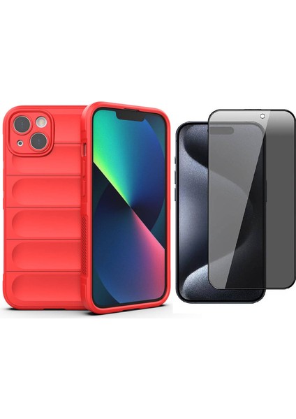 iPhone 14 Kılıf Esnek TPU Oyuklu Arka Yüzey Tasarımlı Zore Etnik Silikon Kapak + Hayalet Ekran Koruyucu