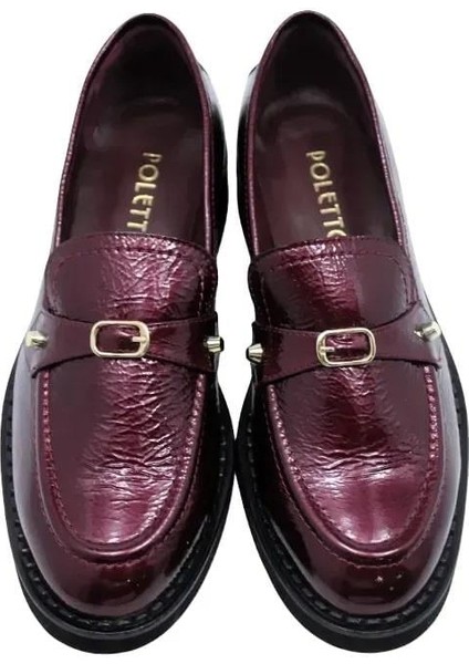 Deri Bordo Loafer Düz 780 18