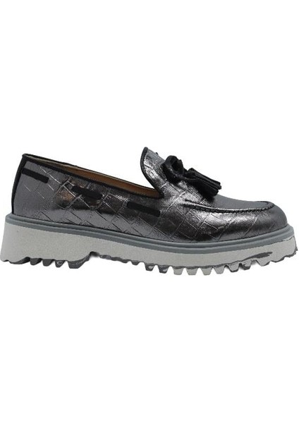 Deri Gumus Loafer Düz 15 4026