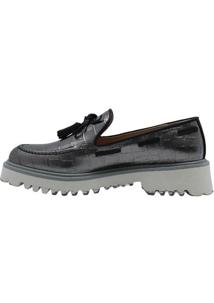 Deri Gumus Loafer Düz 15 4026