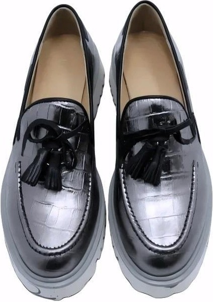 Deri Gumus Loafer Düz 15 4026