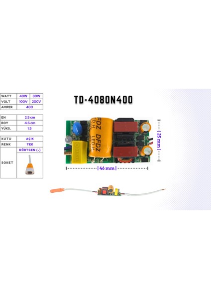 LED Drıver/trafo (40W-80W, 100V-200V, 400MA) Linear