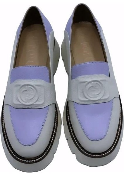 Deri Krem-Lıla Loafer Düz 04 2016 86 modelleri