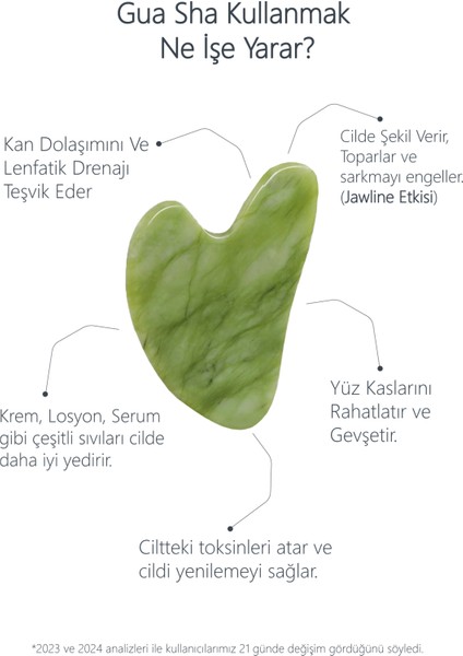 Yeşim Taşı Kalp Gua Sha Yüz Masaj Aleti Doğal Taş