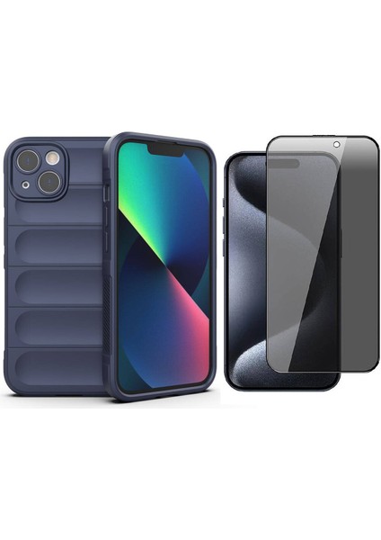 iPhone 14 Kılıf Esnek TPU Oyuklu Arka Yüzey Tasarımlı Zore Etnik Silikon Kapak + Hayalet Ekran Koruyucu