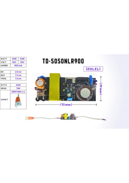 LED Drıver/trafo (50W-50W, 56V-56V, 900MA) Projektör Linear Ray Spot