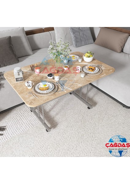 Tekerlekli Masa Orta Sehpa 70 x 110 Yükseklik 58 cm Metal Ayak Yemek Masası Balkon Masası fiyatları