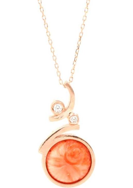 925 Ayar Gümüş Gül Mercan Taşlı Tasarım Kolye